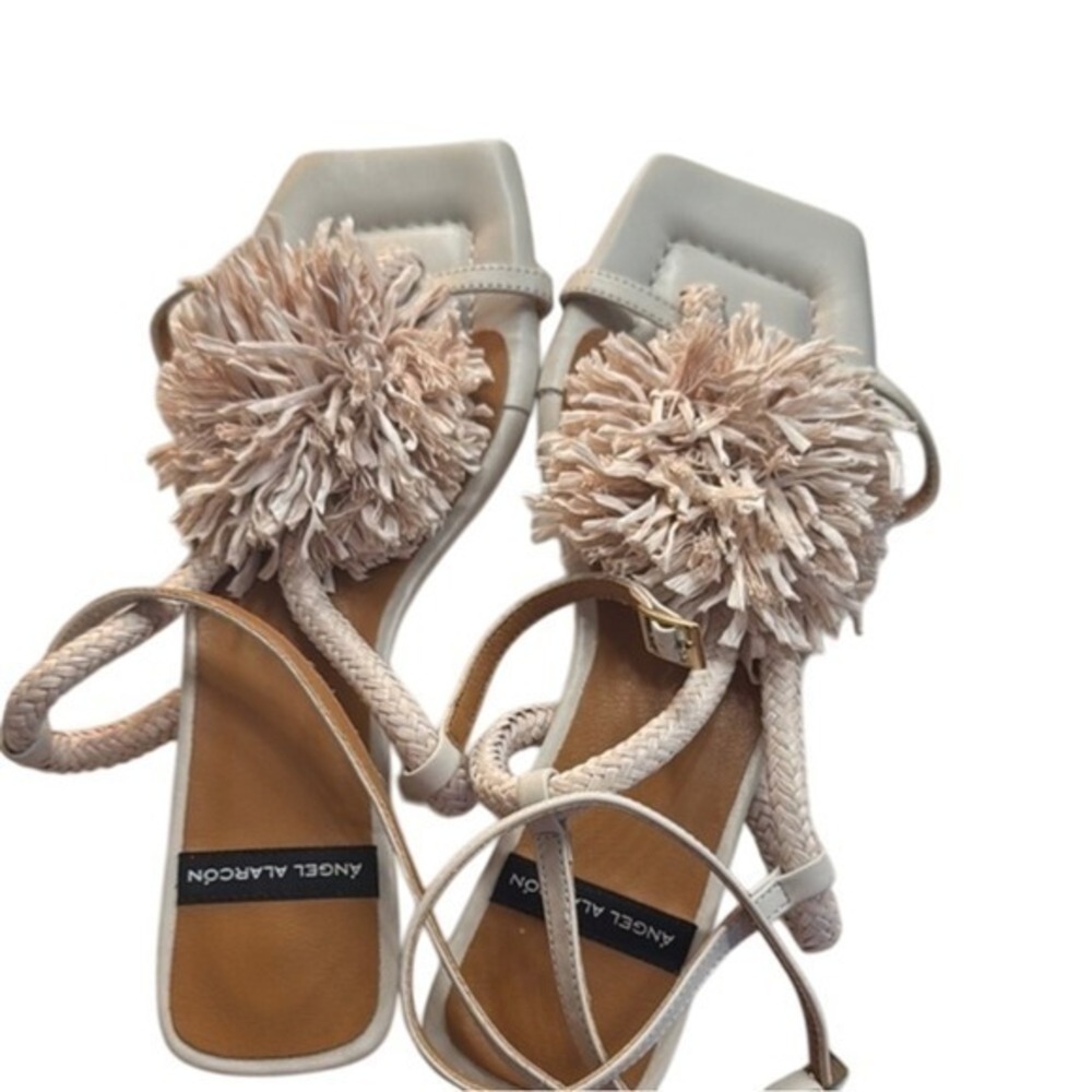 Angel Alarcon Cream White Pom-Pom Sandals